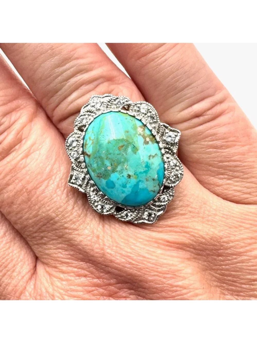 Designer JTV Womens Ring Sterling Silver Turquoise White Topaz Size 8